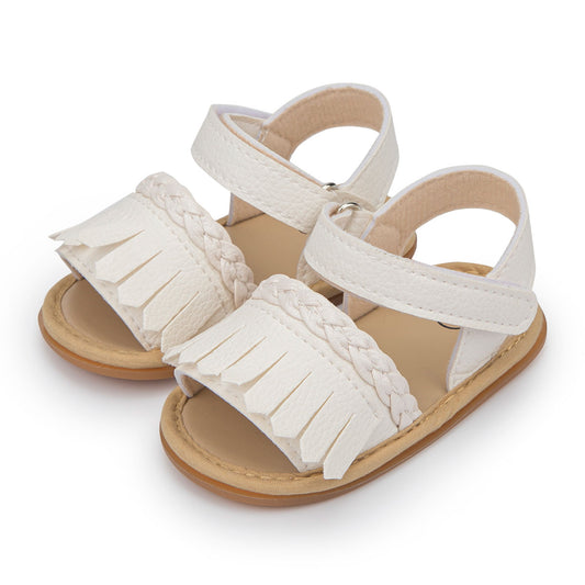 Braided Fringe Sandals in White