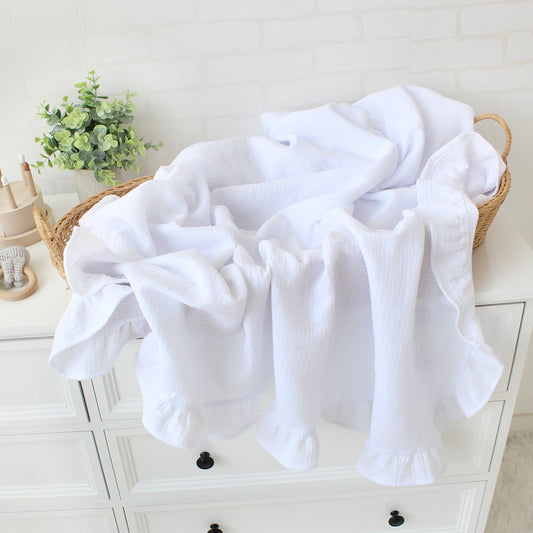 Ruffle Baby Blanket - White