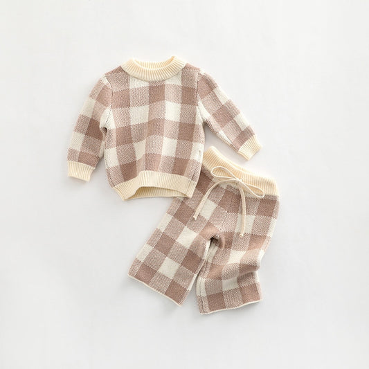 Soft Knit Neutral Plaid Sweatsuit