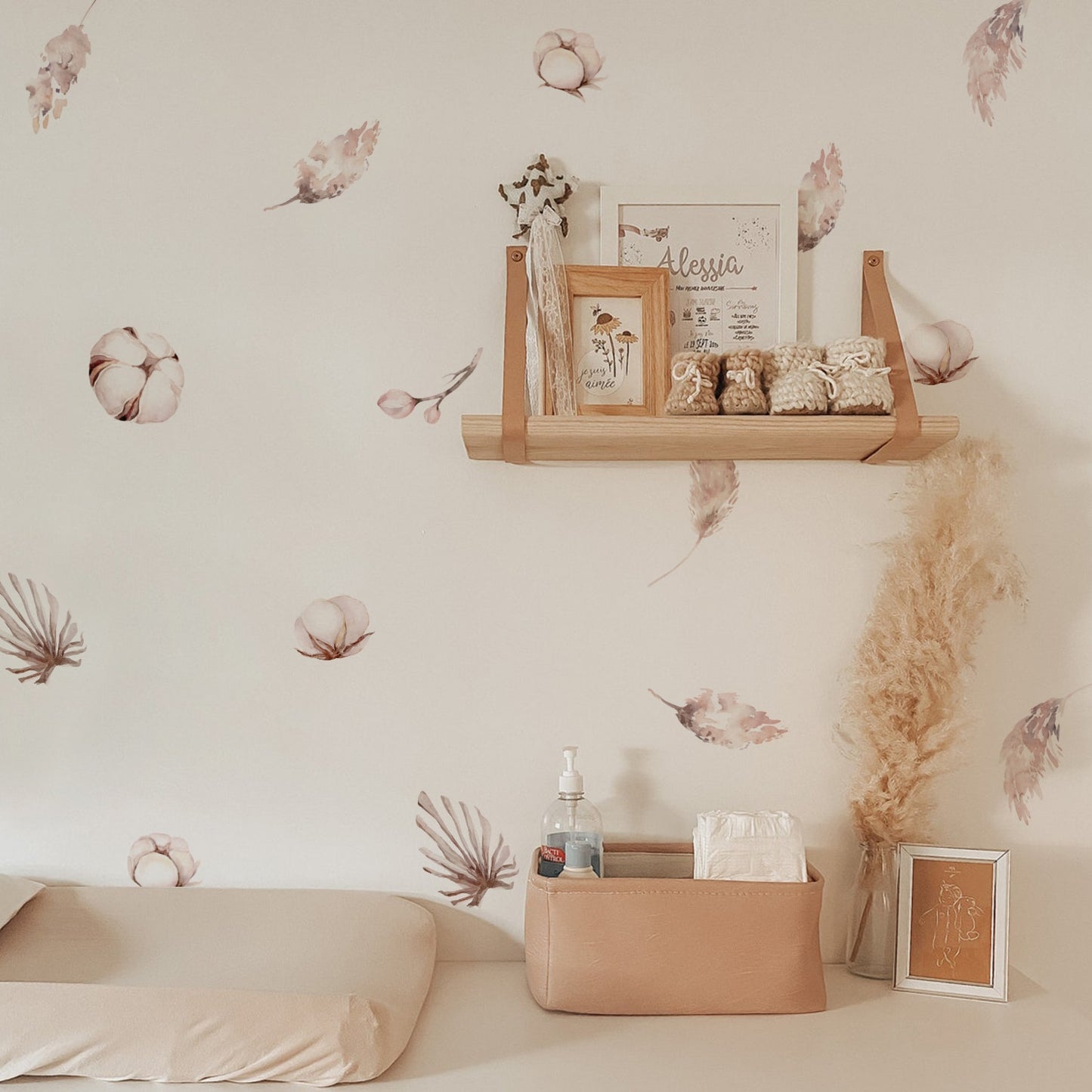 Nursery Wall Decals | Pink Watercolour Foliage