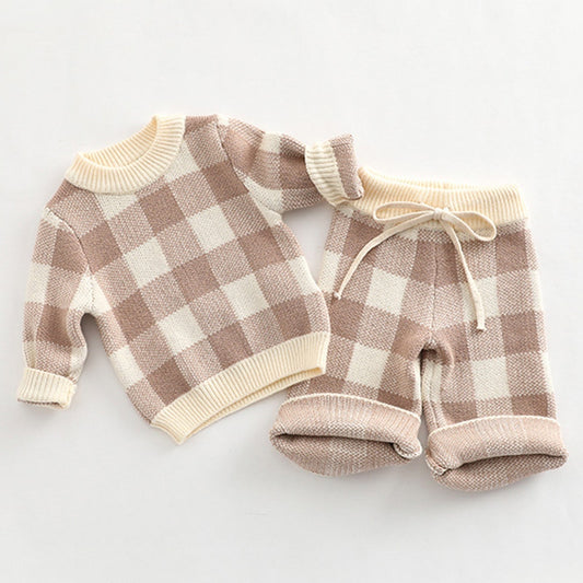 Soft Knit Neutral Plaid Sweatsuit