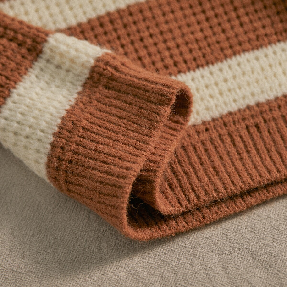 Striped Knit Pullover Sweater in Caramel