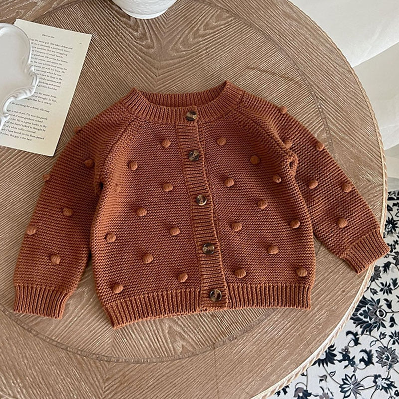 Pom Button Up Cardigan in Coffee