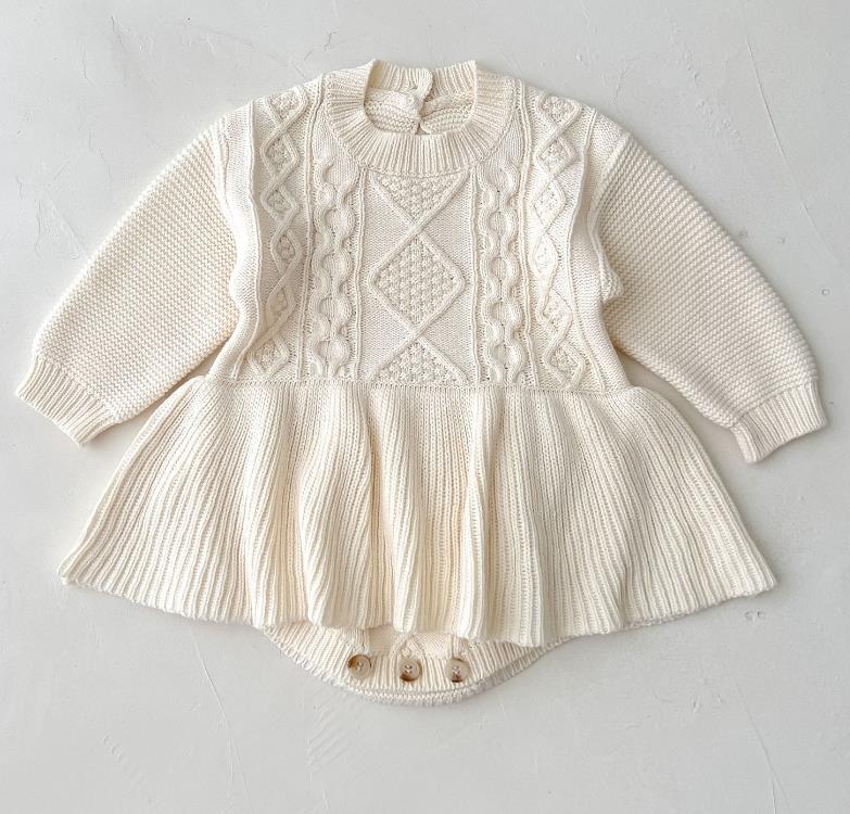 Cable Knit Romper Dress in Cream