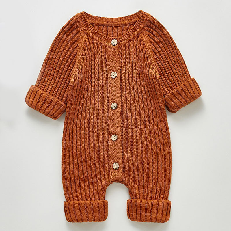 Ribbed Knit Button Up Romper in Amber