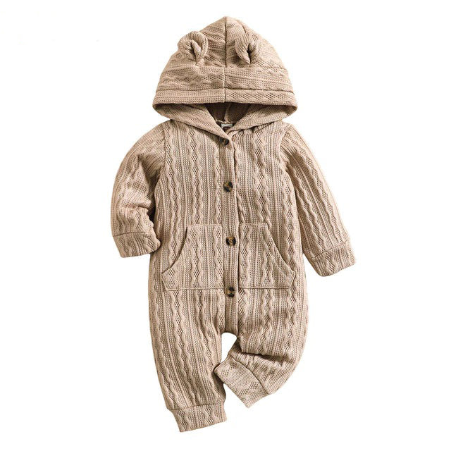 Bear Ears Knit Hooded Romper