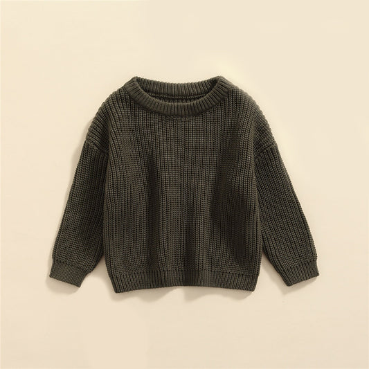 Knit Pullover Sweater in Dark Green