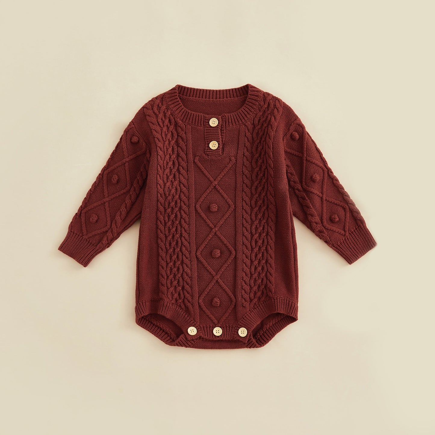 Cable Knit Button Romper in Chocolate