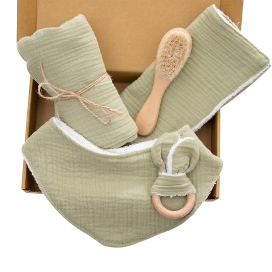 Newborn Cloth Teether & Bib Gift Set - Moss