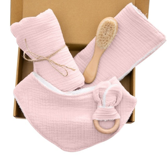 Newborn Cloth Teether & Bib Gift Set - Pink