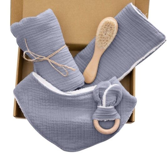 Newborn Cloth Teether & Bib Gift Set - Grey