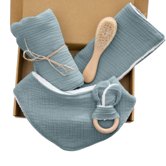 Newborn Cloth Teether & Bib Gift Set - Teal