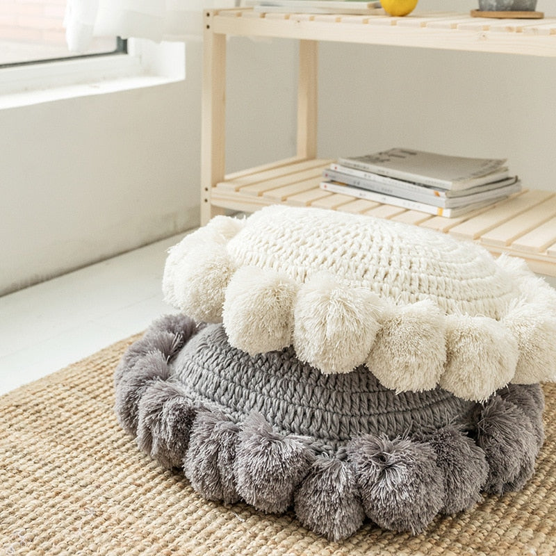 Knit Pom Pom Tassle Throw Pillow