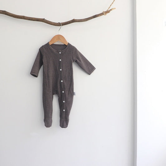 Neutral Striped Onesie - Dark Brown