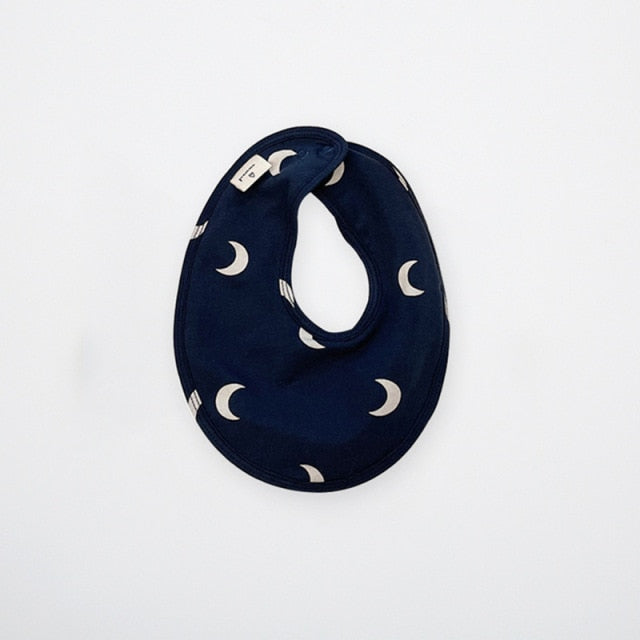 Cloth Baby Bib - Navy with White Moons