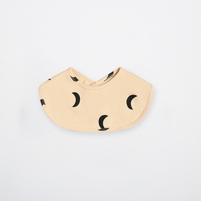 Cloth Baby Bib - Beige with Black Moons