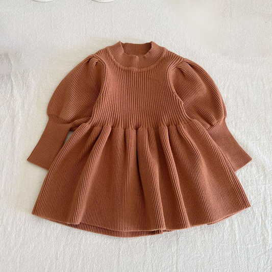 Puff Sleeve Knit Sweater Dress in Amber