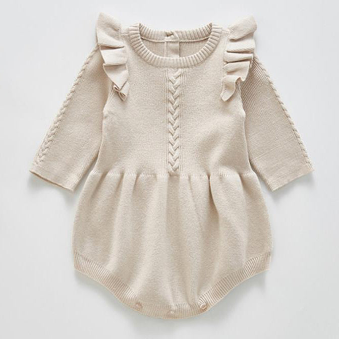 Knit Flutter Sleeve Romper in Oat