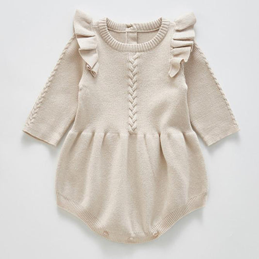 Knit Flutter Sleeve Romper in Oat