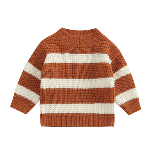 Striped Knit Pullover Sweater in Caramel